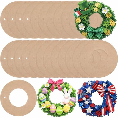 Sieral 40 Pcs Large Hanging Round Wreaths Round DIY Ornaments Wreath Form Bulk Cardboard Wreath Ring Wedding Mothers Day 4th of July 250th Anniversary for Craft DIY Holiday Decor (7.87 Inch)