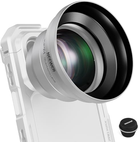 NEEWER 65mm HD Telephoto Lens Mobile Camera with Sun Visor (Silver), 1.7X Zoom Lens Accessories for 17mm Thread Back Plate, Mobile Cage & Case Compatible with iPhone and Android, LS-66