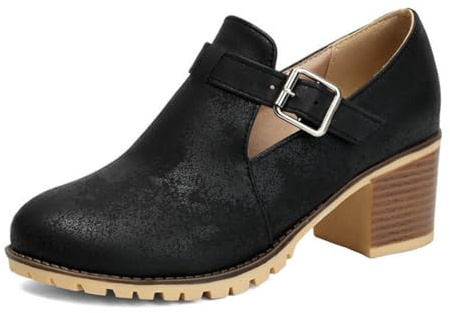 Dam rund tå blockklack pumps t rem klänning skor Mary Jane kontorsskor för arbete och vardag PU