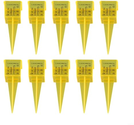 Pluviometro giallo da esterno per prato da giardino - Misurazione accurata delle precipitazioni | Strumento | con segni trasparenti, - Monitor meteo in plastica per patio, - 5 o 10 per confezione (10