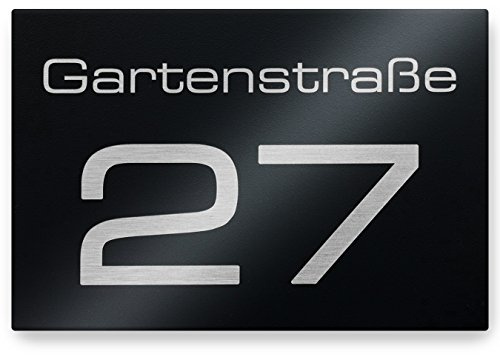 Metzler Hausnummer Anthrazit (RAL7016), individuelles Hausnummernschild aus V2A-Edelstahl, Straßenschild mit Hausnummer, rostfrei, gebürstet, 3D-Effekt, Made in Germany, Maße: 110 x 160 mm