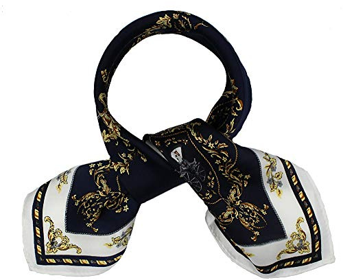 Andantino Scarf av 100 % mullbärssilke, 53 cm, lätt, fyrkantig, andningsaktiv halsduk, digitaltryckt, presentförpackad, marinblå, M
