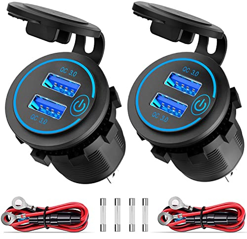 [2 Artiklar] QC 3.0 USB -Uttag 12 V / 24 V Bil Med StröMbrytare, Quick Charge 3.0 Billaddare Installationsuttag VattentäT CigarettäNdare USB -Uttag 36 W LäMplig FöR MotorcykelbåT Atv