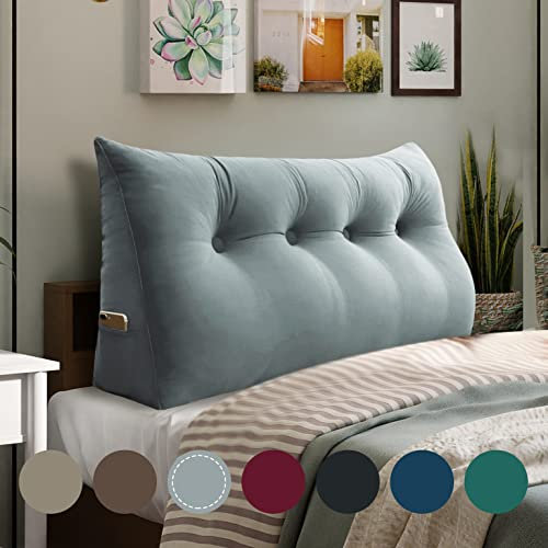 VERCART Rückenkissen Keilkissen Kopfende Großes Bettkissen Bequemes Lesekissen und Rückenteil im Bett 2 in 1 Rückenlehne und Kopfkissen Langes XXL Kissen Sofa Couch Samt 120cm Grau