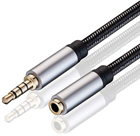 Audio Mic Extension Cable 0.3M,3.5mm Aux Headphone Extender 4-Pole Jack Plug Extension Lead Stereo Male to Female Braided Cord for Headset,TV,Laptop,Phone,Switch Lite,Car,PS4,Xbox and more(1Ft/0.3M)