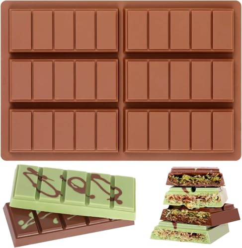 AVANA Molde de silicona para 6 bandejas de chocolate, sin BPA, antiadherente, molde para chocolate, color marrón (forma 1)