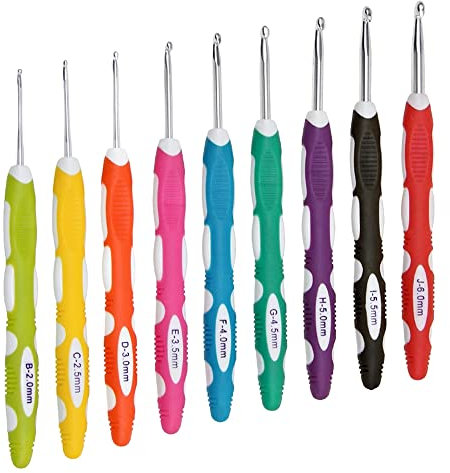 Gotetiso Häkelnadel Set 9 Stück Häkelhaken Stricken Häkeln Bunter Aluminium Haken Kunststoffgriff Stricken Glatte Nadeln Werkzeuge Häkelset Pullover Webwerkzeuge