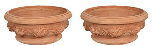 Biscottini Lot de 2 grands pots de fleurs en terre cuite 40 x 40 x 19 cm - Grand pot de fleurs d'extérieur fait main en terre cuite