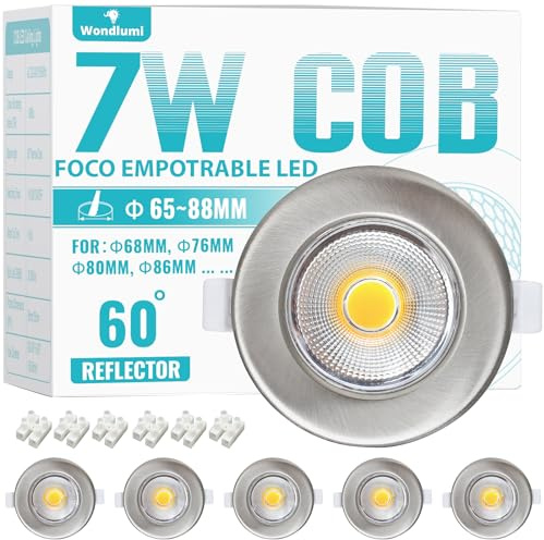Wondlumi 6x Faretti LED da Incasso per Cartongesso,7W Equivalenti a 65W 600LM,Foro 65-85mm Luce Naturale 4000K per Cucina,Interno,Faretti Led Soffitto COB 220V