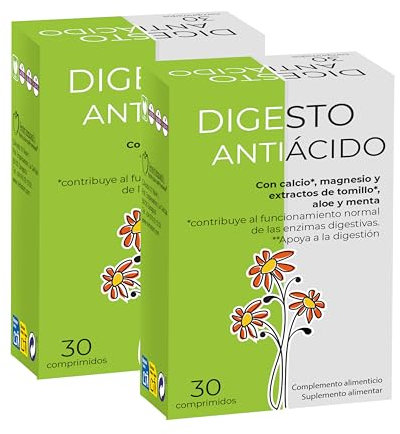 Pack 2 Digesto Antiácido 60 comprimidos Nutrición DePremium - antiacidos estomago con calcio, magneio, tomillo, aloe vera y menta para acidez y reflujo gastrico - 100% natural Hecho en España