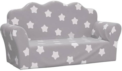 vidaXL Sofá de Niños de 2 Plazas, Sillón con Reposabrazos, Mini Sofá Infantil, Sofá para Dormitorio Sala Juegos, Felpa Suave Gris Claro con Estrellas