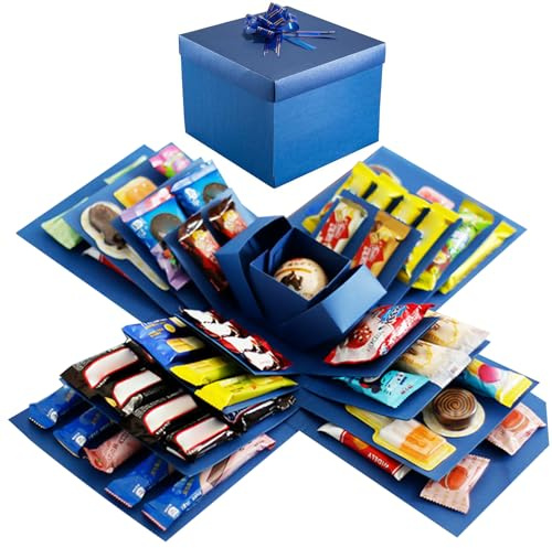 Pasdrucn Überraschung Box, 5-lagige Kreative Explosions-Geschenkbox, Explosionsbox Geburtstag, DIY Handgemachte Überraschung Box für Valentinstagsgeschenke, Geburtstag, Hochzeitstag (Blau)