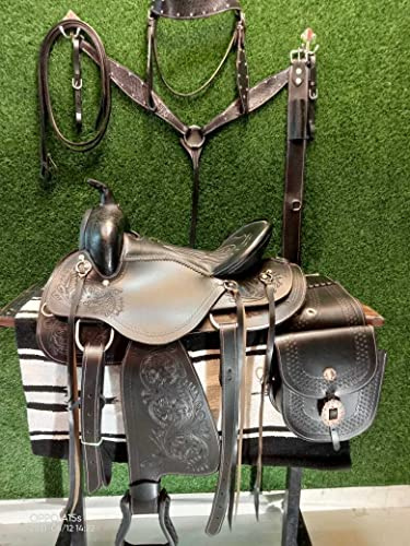 SUPREME SADDLERY Pony and Adult Classic Quality Handmade Leather Premium Horse Saddle Comfort Western Barrel Racing Trail Equestrian Horse Saddle Size 10 to 18 inches Seat MO18 (15 Inches Seat)