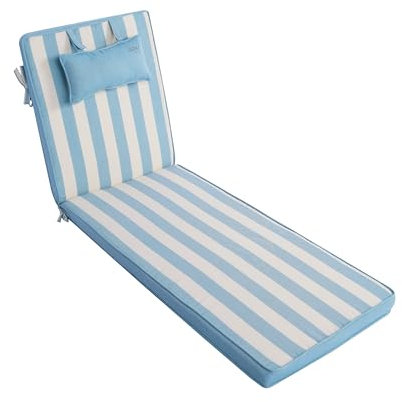 LILENO HOME Sonnenliege Auflage mit Kopfkissen [1er Set - Rollliege] in Blockstreifen Aqua - Gartenliegen Auflage perfekt für Strandliege - Auflage für Gartenliege MAR