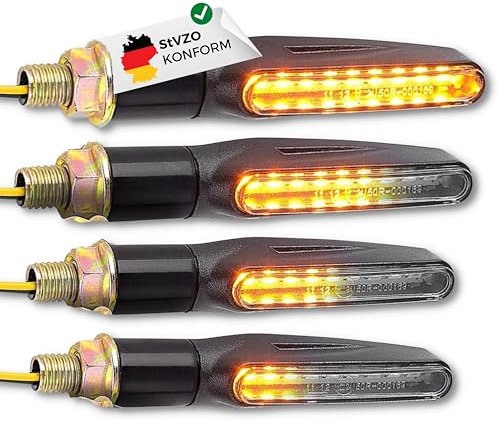 Binego® 4x LED Blinker Motorrad E Geprüft mit Lauflicht LED | Universelle Mini Blinker Moped Zubehör | StVZO konform (4er Set)