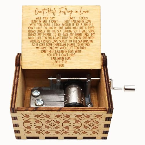GCSOMLE Can't Help Falling in Love Music Box, Birthday Gifts for Wife Girlfriend Women, Vintage Wood Engraved Hand Crank Music Box, Christmas Valentine Wedding Anniversary Romantic Gift
