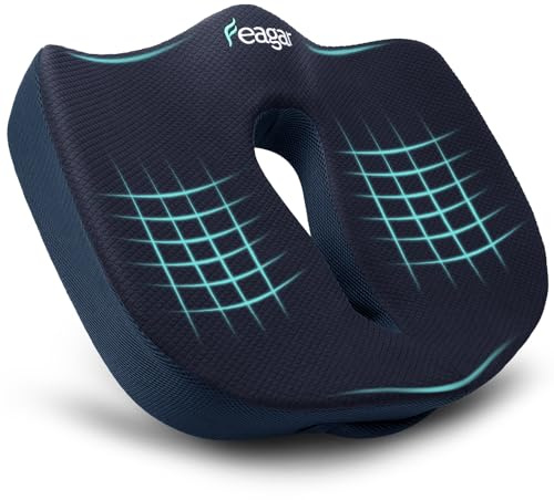 Feagar Cojín Silla Oficina XXL Viscoelástico Ergonómico para Coxis Azul