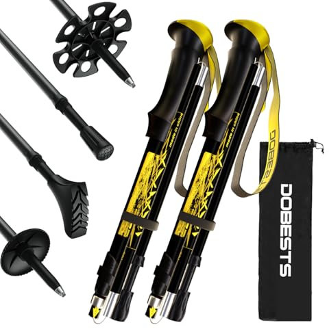DOBESTS Bastones de Senderismo, Bastones Trekking Plegables 110-130cm Bastones Marcha Nordica de Aluminio, Palos Senderismo Bastones Trail Running (Prima Negra)