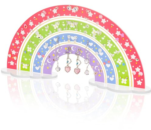 NiHome Acrylic Rainbow Earring Holder, 172 Holes Rainbow Jewelry Display Ear Studs Show Rack Stand Plastic Holder Acrylic Earring Rack Organizer for Girls and Women (Solid Rainbow Colors)