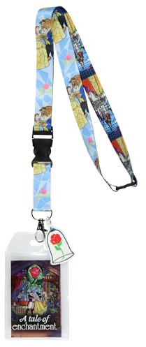 Disney Beauty and The Beast A Tale of Enchantment Lanyard with ID Badge Holder and 2 Rose Rubber Charm