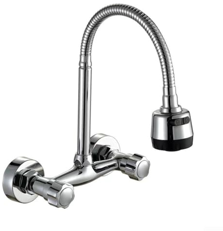 Zoegneer Grifo mezclador de fregadero de cocina de doble manija, de instalación oculta, de zinc con núcleo de cobre, grifo de agua caliente y fría de dos vías, en pared