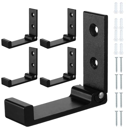 4 Pcs Expandable Hooks Folding Wall Hook Black Walls Hook Expandable with Screws for Hanging Heavy Duty Coat Bag Backpack Hat Headphone Kitchen Bathroom Foldable Coat Hooks Wall Mounted Saves Space