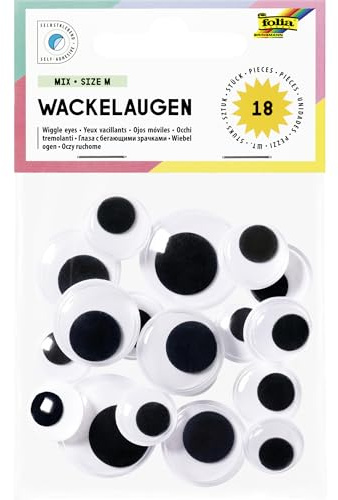 folia 7539 - Occhietti in plastica MIX TAGLIA M, 18 occhietti classici in plastica di 4 dimensioni, autoadesivi, per decorare e abbellire