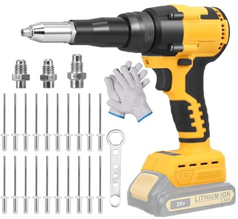 LIROPAU Cordless Rivet Gun Compatible with Dewalt 20V Battery, 1/8'' 3/16 5/32'' Portable Automatic Rivet Nut Gun Kit with LED Light, 20 Rivets, 3 Adapters and Gloves for Plastic, Metal (No Battery)