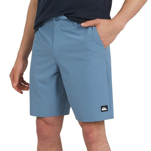 Quiksilver Men's Regular Fit Fixed Waist Water Friendly Active Hybrid Shorts, Solid Deisgn - Blue Shadow, 34