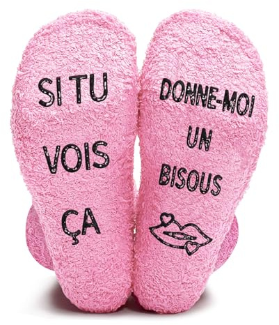 Cadeau Femme Noël Chaussette Fantaisie Rigolotes Pour Maman Socks Humour Personnalisé Chaudes Polaire Hiver (FR/ES, Numérique, 38, 46, Taille normale, Taille normale, Standard, Pink-Flying Kisses)