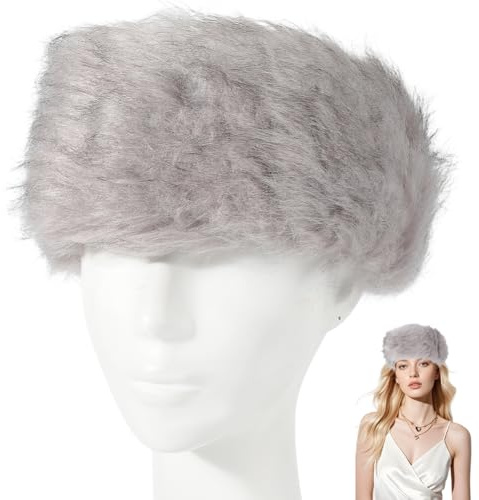 CABODYALS Diadema de Piel Sintética Gris para Mujer, Diademas Peludas de Invierno, Calentadores de Orejas, Gorro de Esquí, Orejeras Suaves, Gruesas Y Elásticas, Cálidas para la Cabeza, Atuendos Diario