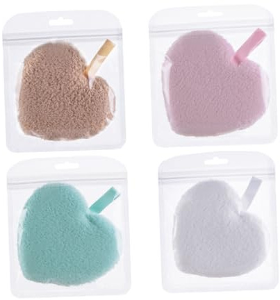 HONITANO Éponge Démaquillante de Cœur 4pcs pour Soin du Visage Exfoliant en Éponge Douce pour Camping et Voyage