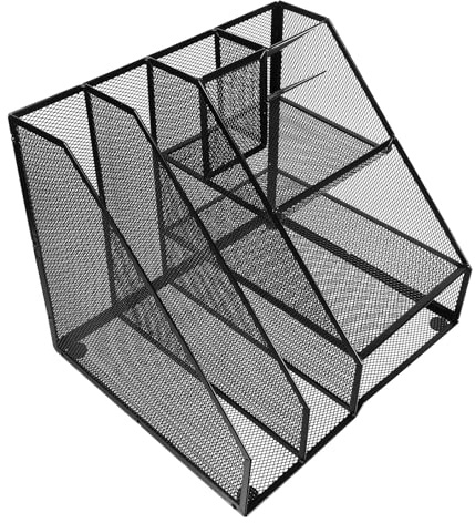 VICASKY Organizer da Scrivania in Ferro con Rete in Metallo Porta Documenti con Scomparti e Supporto Porta Penne Laterale Sinistro per Ufficio e Casa Scaffale Portaoggetti Resistente e