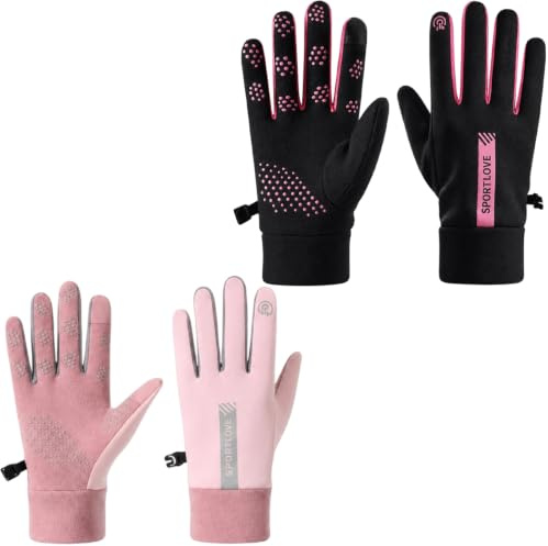 Efuwfugc Netball Gloves Women, Enhanced Grip Sports Gloves, Touchscreen Compatible Running Gloves Womens, All-Weather Cycling Gloves Womens, Pink and Rose Design, Hiking Gloves for Outdoor Activities