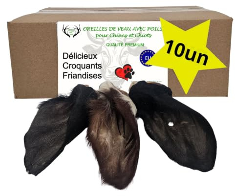 Friandises Naturelles pour Chiens, Oreilles de Bœuf avec Poils, Lot 10 Un