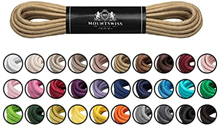 Mount Swiss Luxury Schuhbänder I Wasserabweisende und reißfeste Schnürsenkel rund ø 2-3 mm aus feiner Baumwolle/gewachst Farbe: beige, Länge: 75 cm