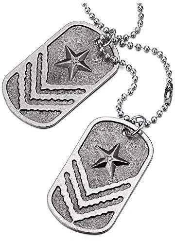 COOLSTEELANDBEYOND Herren Jungen Zwei Stück Dog Tag Anhänger mit Stern und Stripes, 70cm Kugelkette, Rauhe Oberfläche