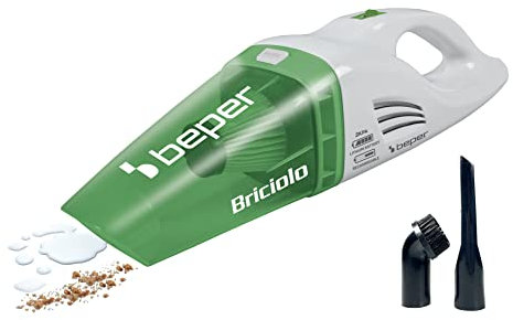 BEPER 50.401 Kleiner und Praktischer-Handstaubsauger Akku Beutellos mit Hepa-Filter für Maschine oder Haushalt, Material: Metall, weiß/grün, 75 W