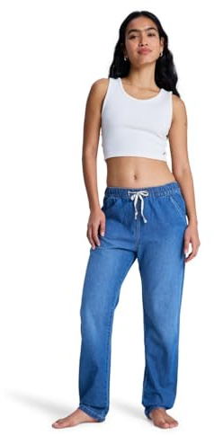 ROXY Slow Swell - Elasticated Relaxed Fit Jeans for Women Elasticated Relaxed Fit Jeans - Medium Blue, M