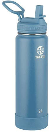 Takeya Actives Water Bottle with Straw Lid - Durable & Easy-Care Water Bottle with Stainless Steel Insulation - BPA-Free Lid with Carry Handle & Straw - Dishwasher-Safe - 24 oz, Bluestone