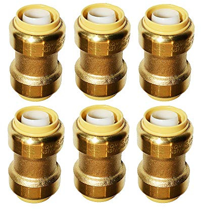 HQMPC Pex Fittings 3/4 inch Straight Coupling Push Fit PEX Fitting, Push-to-Connect Copper, CPVC, No Pb Brass Plumbing Fit (6PCS, 3/4)