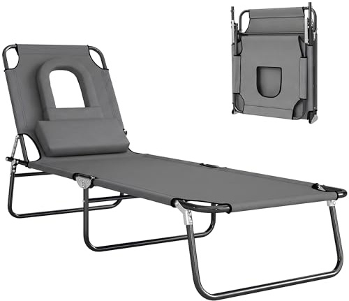 Outsunny Bain de Soleil Pliable transat inclinable 4 Positions Chaise Longue 3 Coussins fournis Gris