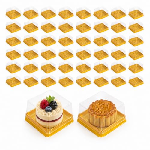 DOITOOL Square Moon Cake Trays, 50 Pack Single Clear Plastic Mooncake Box with Transparent Lids, Cookies Muffins Dome Box Holders Wedding Birthday Gift box (7. 5cm x 7. 5cm x 4cm)