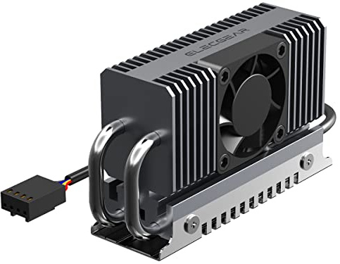 ElecGear EL-80X M.2 2280 SSD Kylare, PWM-kylfläkt + Värmerör + Kylfläns i Aluminium Heatsink för 80mm PCIe NVMe och SATA intern Gaming SSD med Termisk Dyna