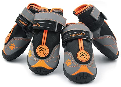 4PCS Botas Protectoras para Perros, Zapatos Impermeables Con Correas Ajustables, Senos Antideslizantes Reflectantes y Robustos, Diseñados para Perros Medios y Grandes (A, 2)