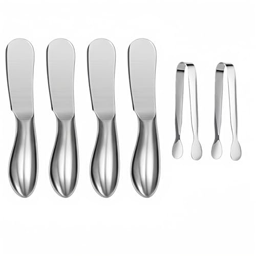 Accfore Set di 6 coltelli spalmabili per formaggio e burro, mini pinze da portata, coltelli multiuso in acciaio inox (argento)