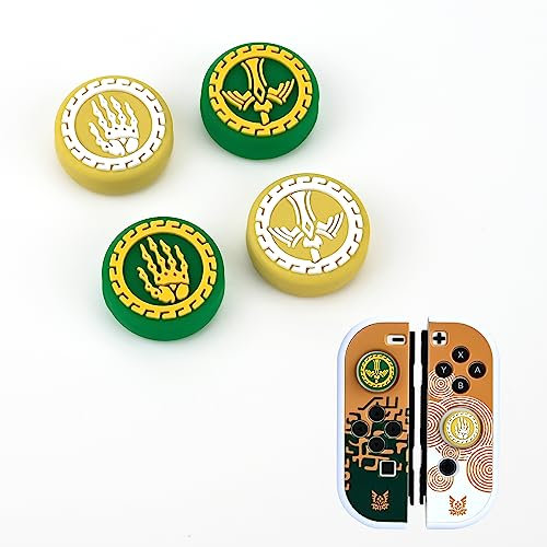 DLseego Joystick Kappen für Switch/Lite/OLED,Cool Element Switch knopf Kappen,4PCS weiche Silikon Daumengriffkappen,Grün-goldene Buddha-Hände