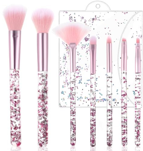 WLLHYF Fächer-Make-up-Pinsel-Set 7-teiliges Crystal Sparkles Powder Foundation-Pinsel Makelloser Puderpinsel Beauty Cosmetic Foundation Powder Lidschatten-Misch-Concealer-Highlight-Pinsel(Rosa)