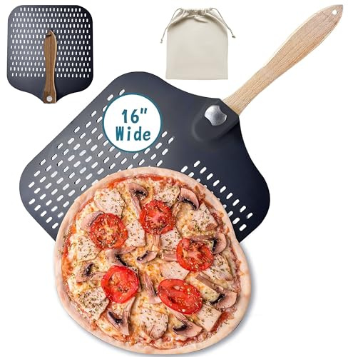 Colenza Pizza Peel 16 Inch, Perforated, Aluminum, 16 Wx18 L Approx