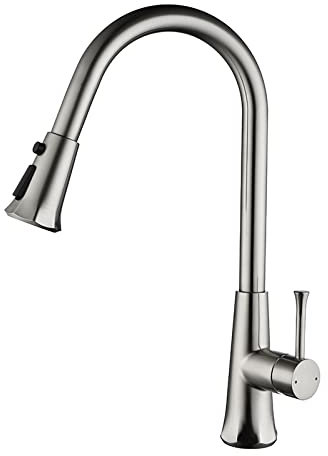 Küchenarmaturen, Schwarze Küchenarmaturen, Herausziehbarer Heiß- Und Kaltwasserhahn Für Küchenspülenmischer, 360 Grad Drehbar, Flexibel, Schwarz (Brush Nickel)